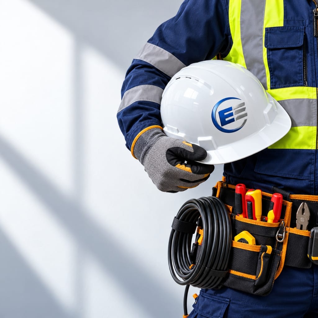 Euro Edge Certified Technical Services Specialist with Safety Helmet and Toolbelt Dubai