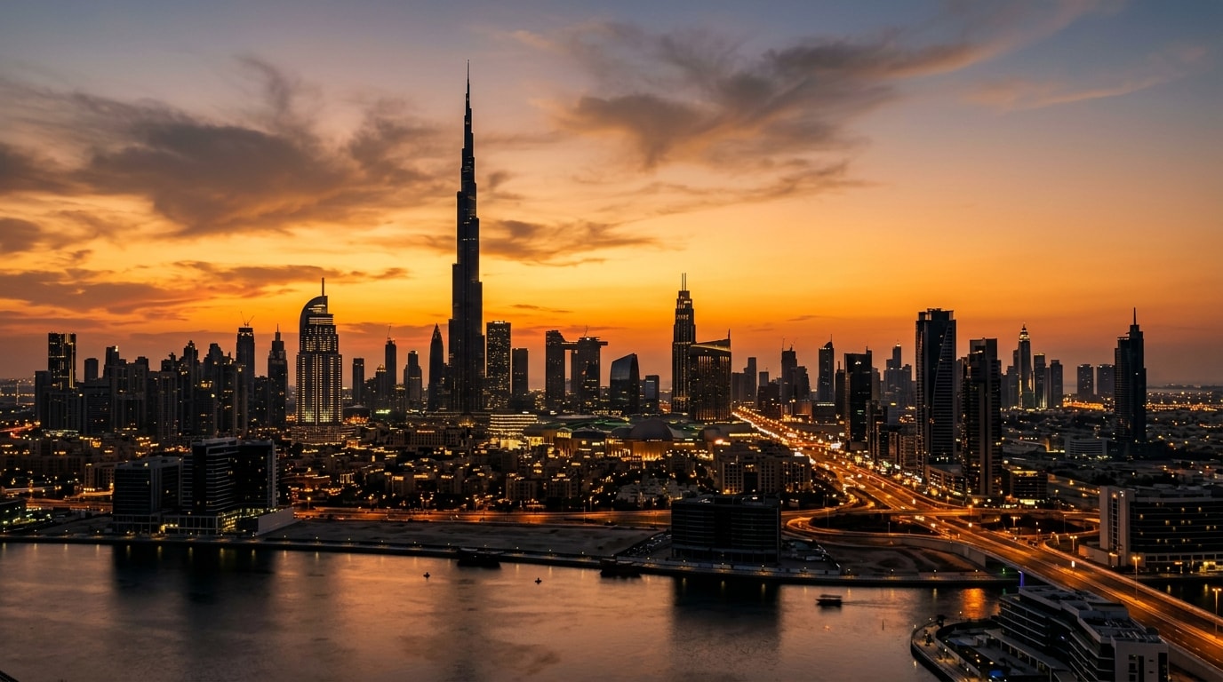 Dubai Skyline Sunset Burj Khalifa Silhouette